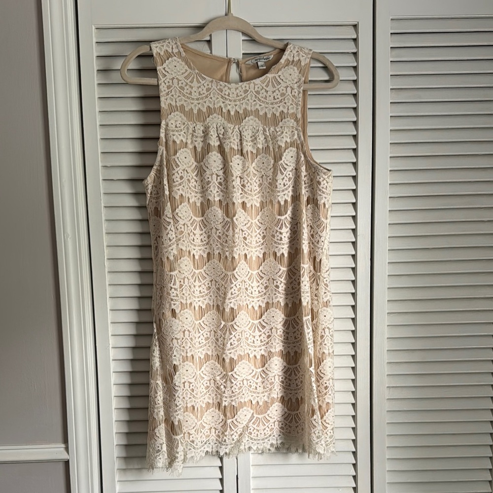 Speechless Cream Sheath Dress Sleeveless Crew Neck